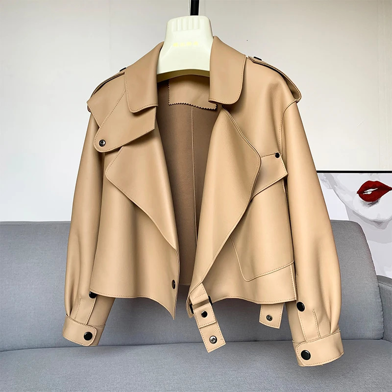 Sheepskin Coat For Women Leather Jacket Winter Spring Moto Biker Genuine Top Quality Black 250908