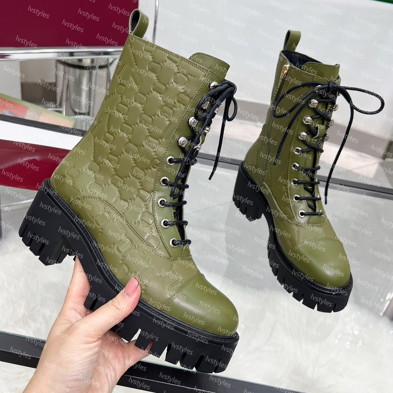 10A Horsebit Boot Designer Boots Top Quality Lace-Up Ankle Boot Ski Boots Women Chunky Winter Genuine Leather Shoe