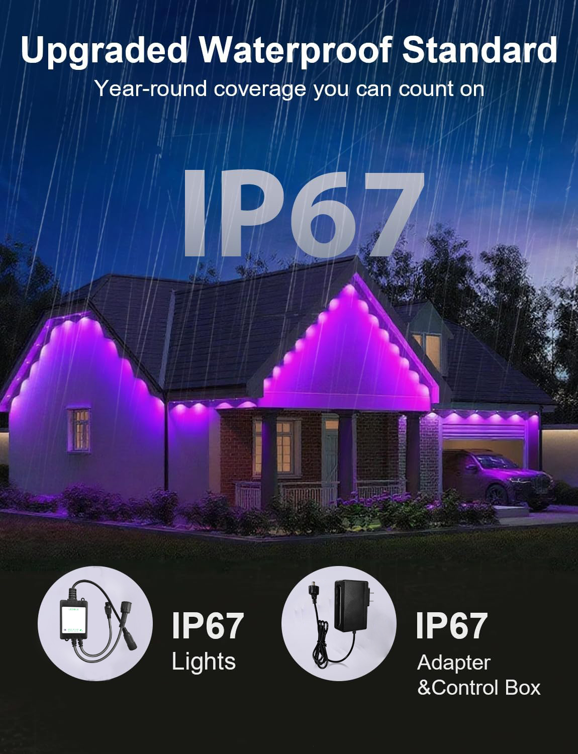 500ft Permanent outdoor lights, RGB outdoor eave lights with APP & Remote Control,Music synchronisation IP67 waterproof LED eave light,suitable for pa