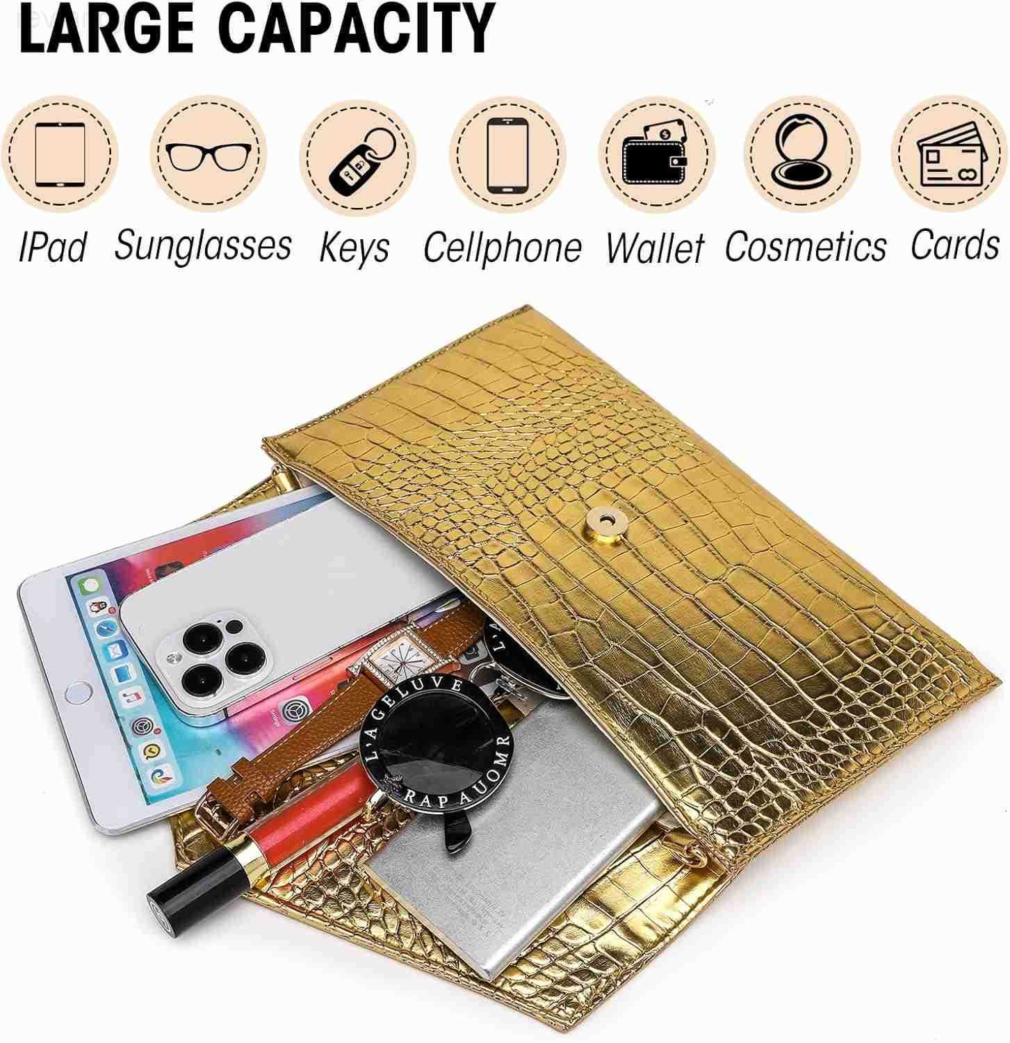 Clutch Purse for Women Leather Handbag Evening Bag with Detachable Chain for Wedding Party PromW250908