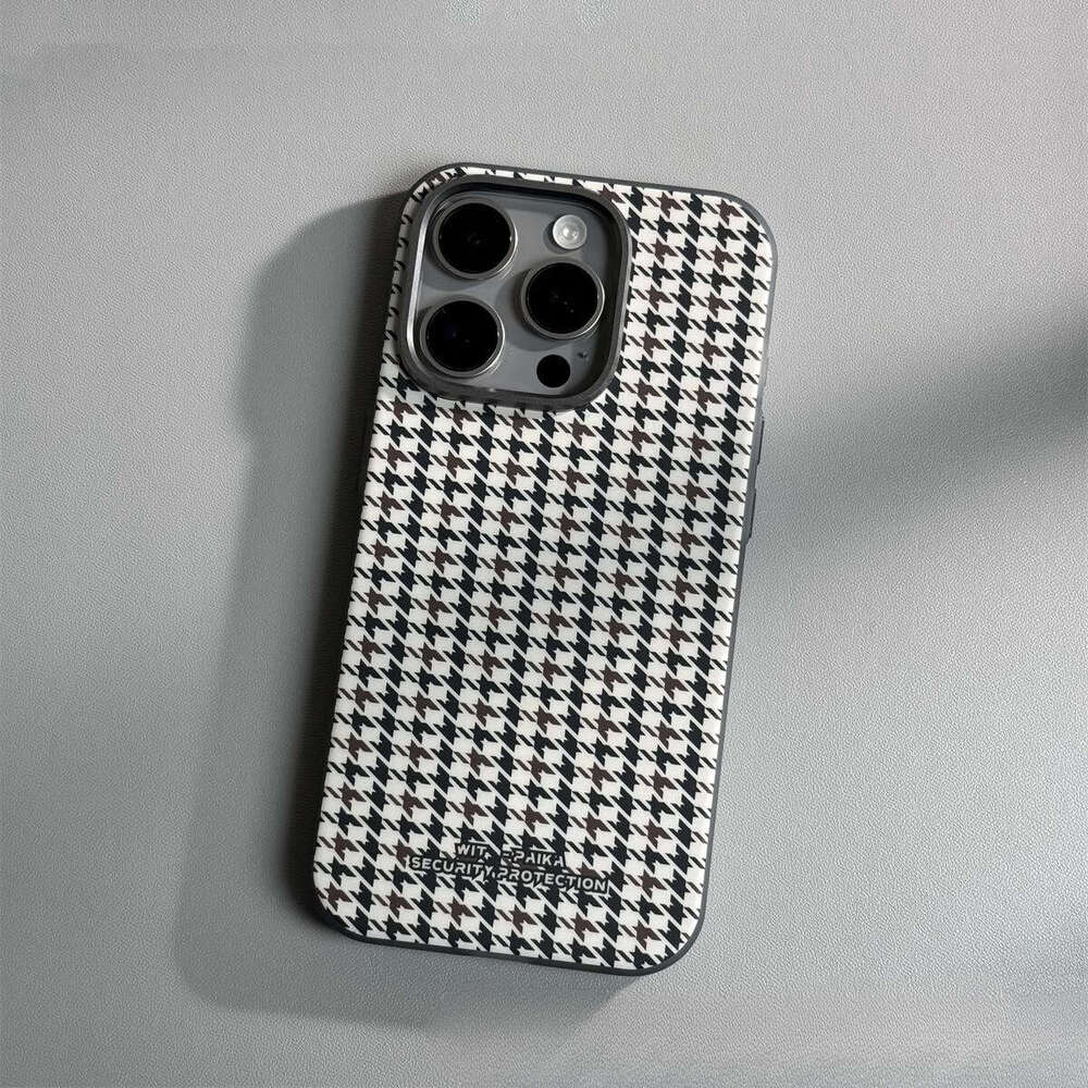 DHgargets Compatible iPhone 16 Pro Max Case Houndstooth Texture Skin Feel PC Magnetic Apple 14 Shockproof Protective Cover 15