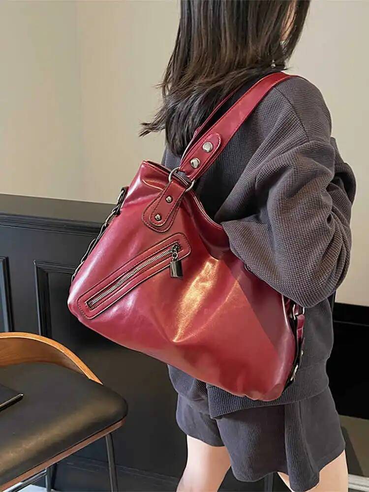 2025 new collection Fashionable retro zipper solid color women's shoulder bag, large capacity commuting women's crossbody bag, autumn new de