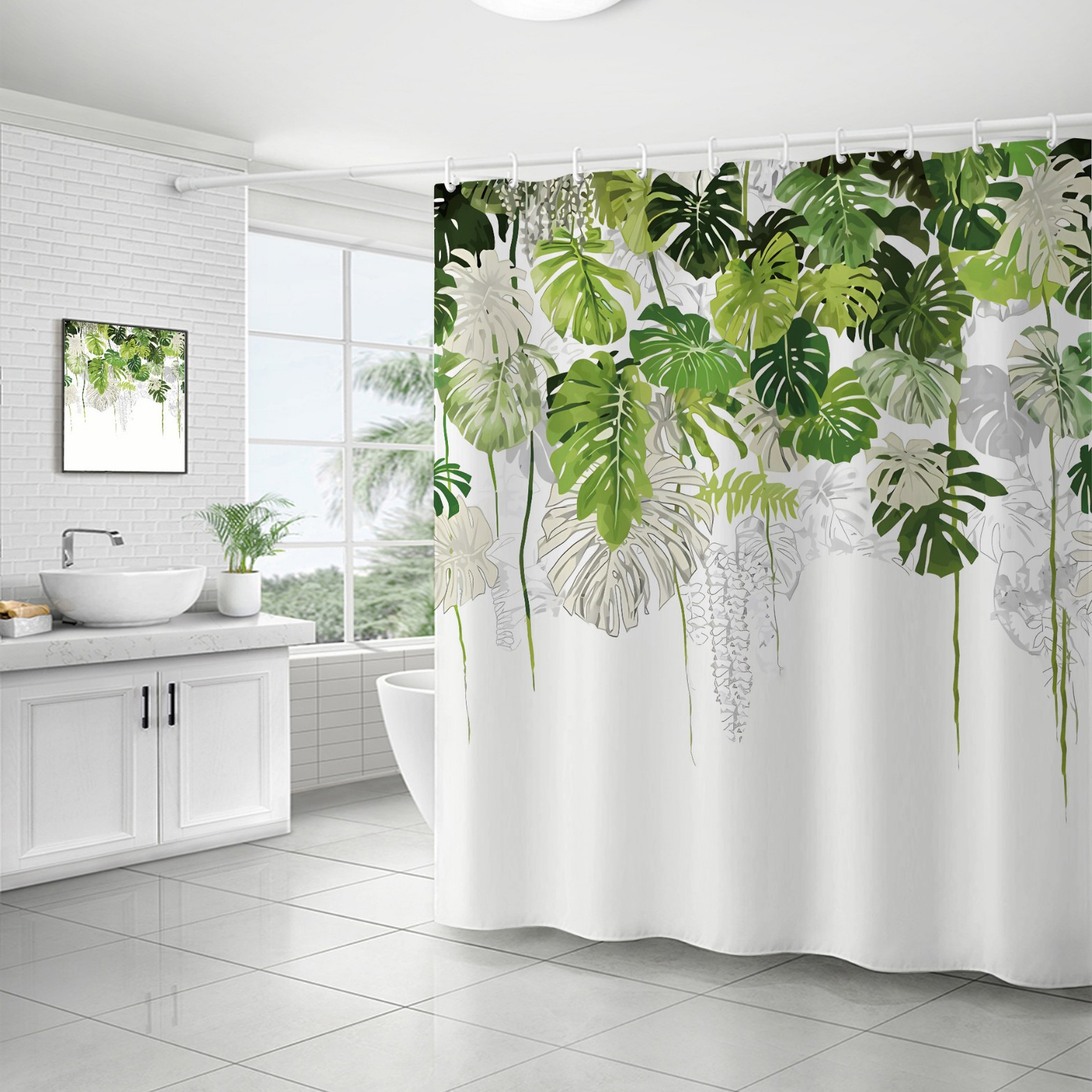 YL-37123 digital shower curtain cross-border plant flower waterproof polyester bathroom four-piece set dry and wet separation moisture-proof