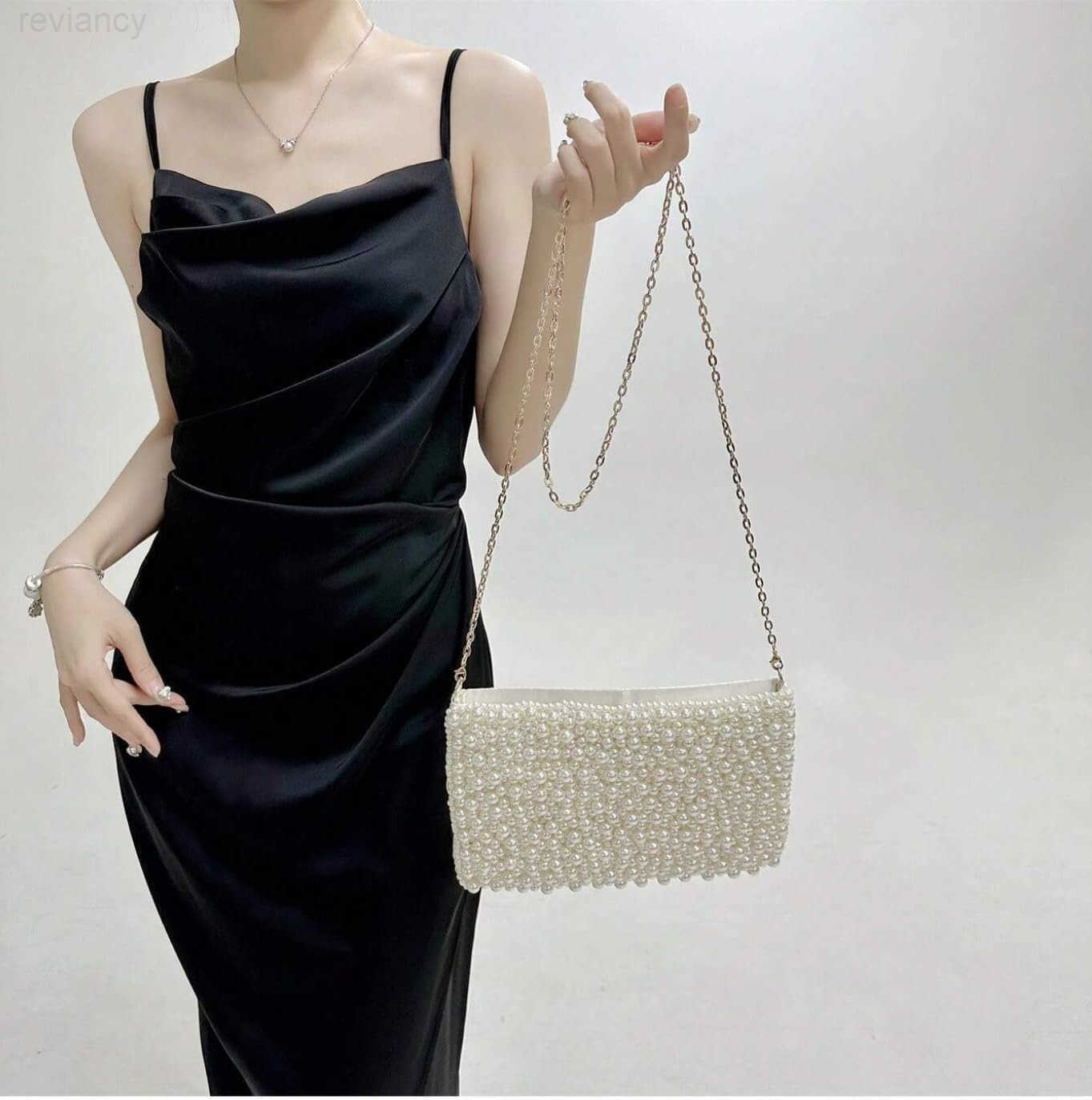 Pearl Purses with Chain Glitter Crossbody Beaded Evening Shoulder Bag Sparkly Handbags for WomenW250908