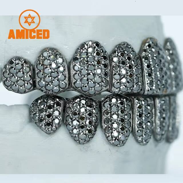 2025HoneyComb Setting Grillzs D Color VVS Iced Out CUstom Buss Down Hip Hop Jewelry Black Moissanite Diamond 925 Silver Grillz