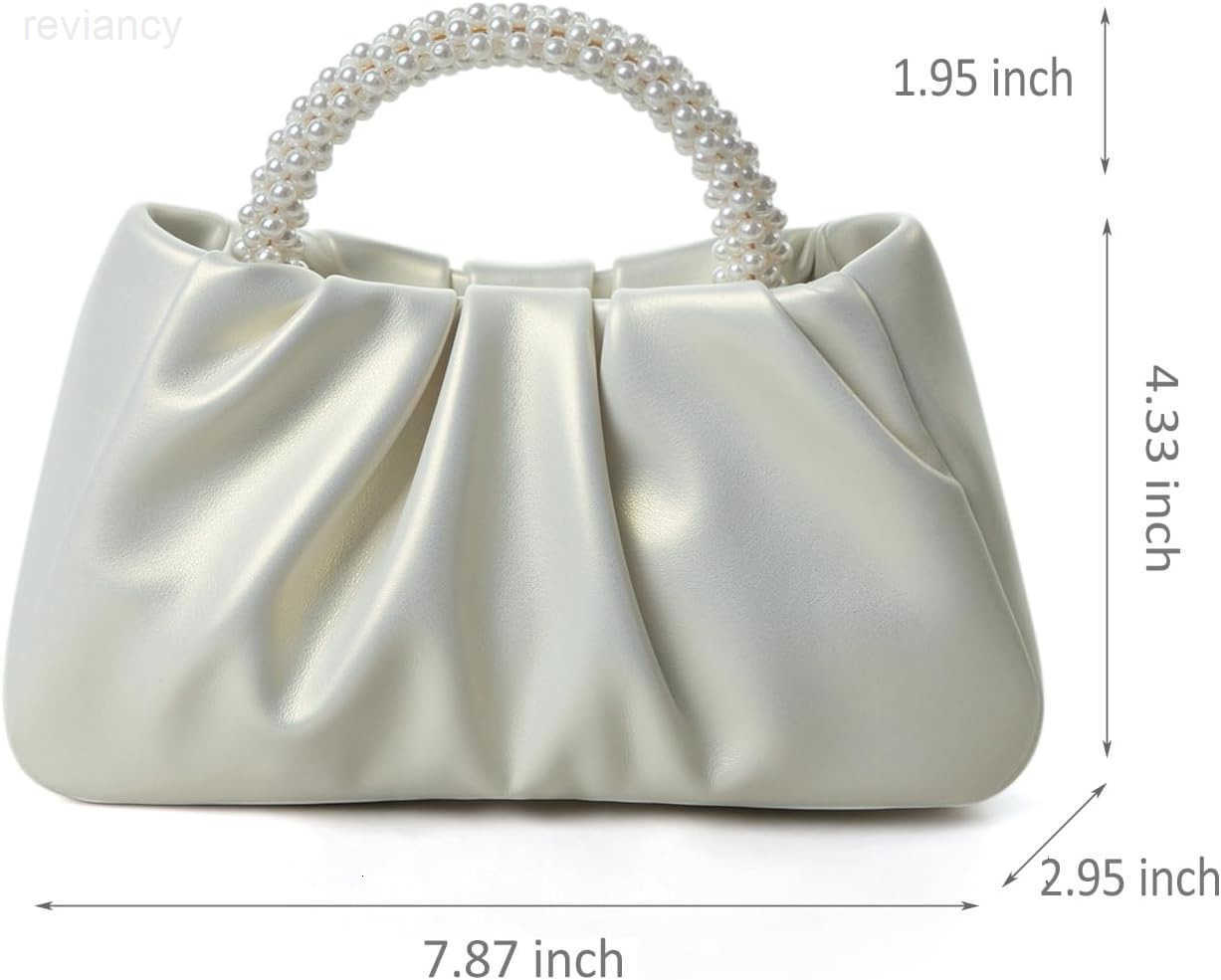 Evening Purse Women Small Pearl Handbags Soft Leather Ruched Bag Wedding Bridal Clutch Party Prom Crossbody PursesW250908