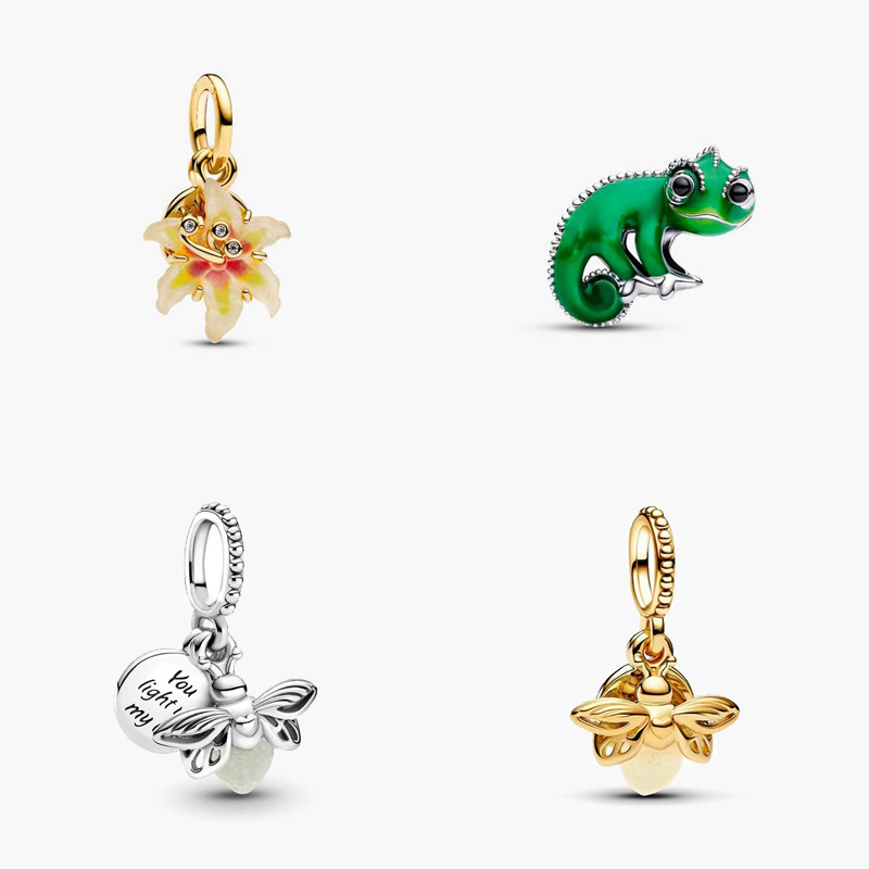 S925 Sterling Silver Bee Chameleon Charms Pendant Women With Box Fits 3mm Snake Chain Bracelet Necklace Children Birthday Gift DIY Making Jewelry B112