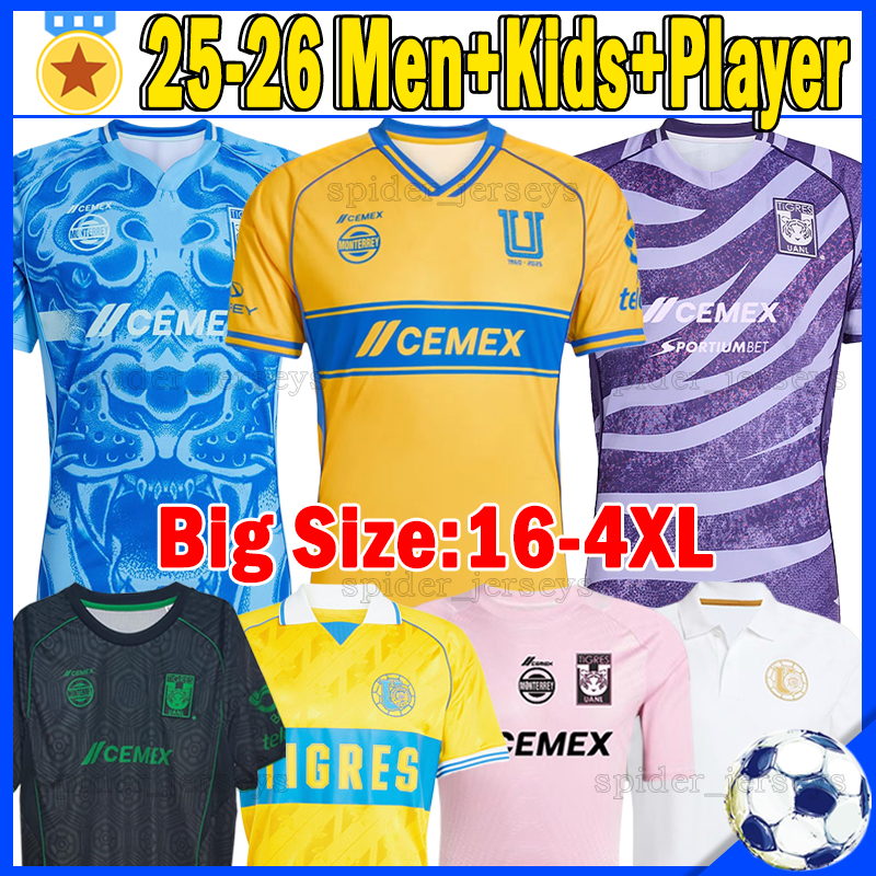 XXXL 4XL 25 26 GIGNAC Tigres UANL soccer jerseys LIGA MX 65th anniversary BRUNETTA S.CORDOVA Player Version Football Shirts 2025 Goalkeeper OZZIEL Men Women kids kits