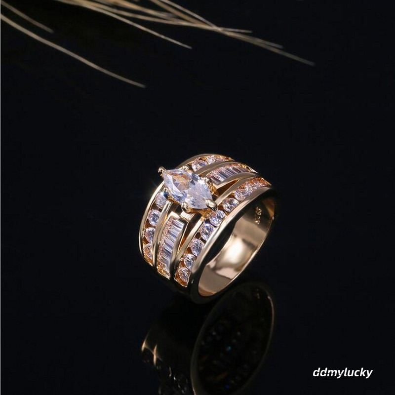 Hot Sale New Arrival Jewelry Sier&Gold Fill Marquise Cut White Topaz CZ Dia Party Women Wedding Bridal Ring For Birthday Gi ddmyLucky