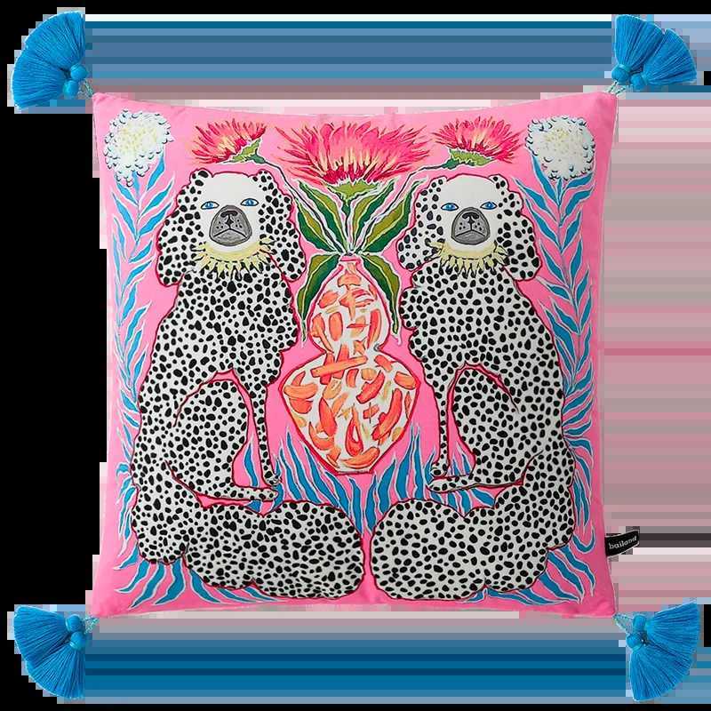 Luxurious Vintage Double Side Cushion Cover Dog with Vase Flower Chinese French Home Decoration Sofa Pillowcase Shell Animal Square Y251108