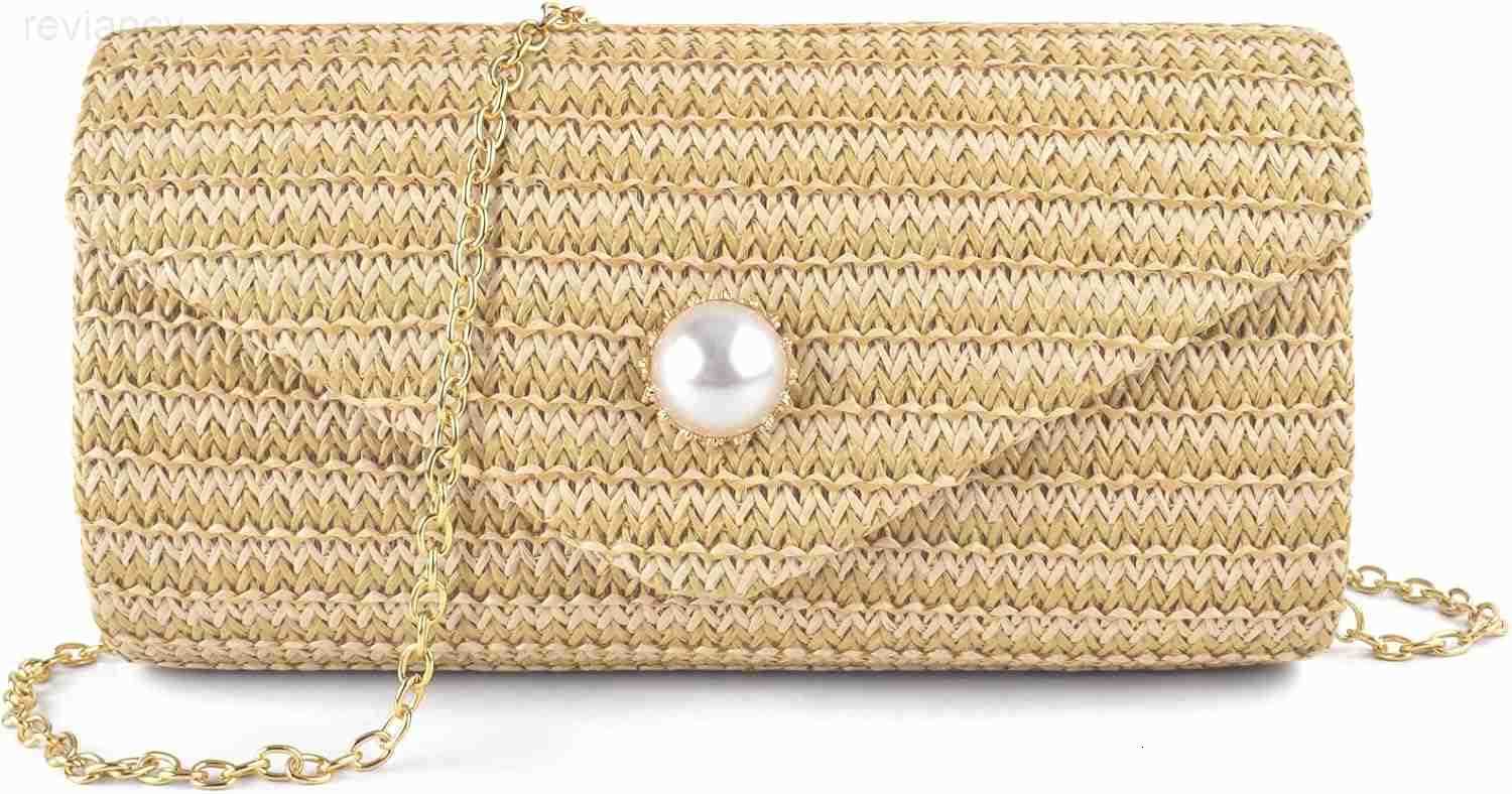 Straw Clutch Purse for Women Pearl Decoration Boho Crossbody Bags Handbags for Beach Travel Vacation Party PromW250908