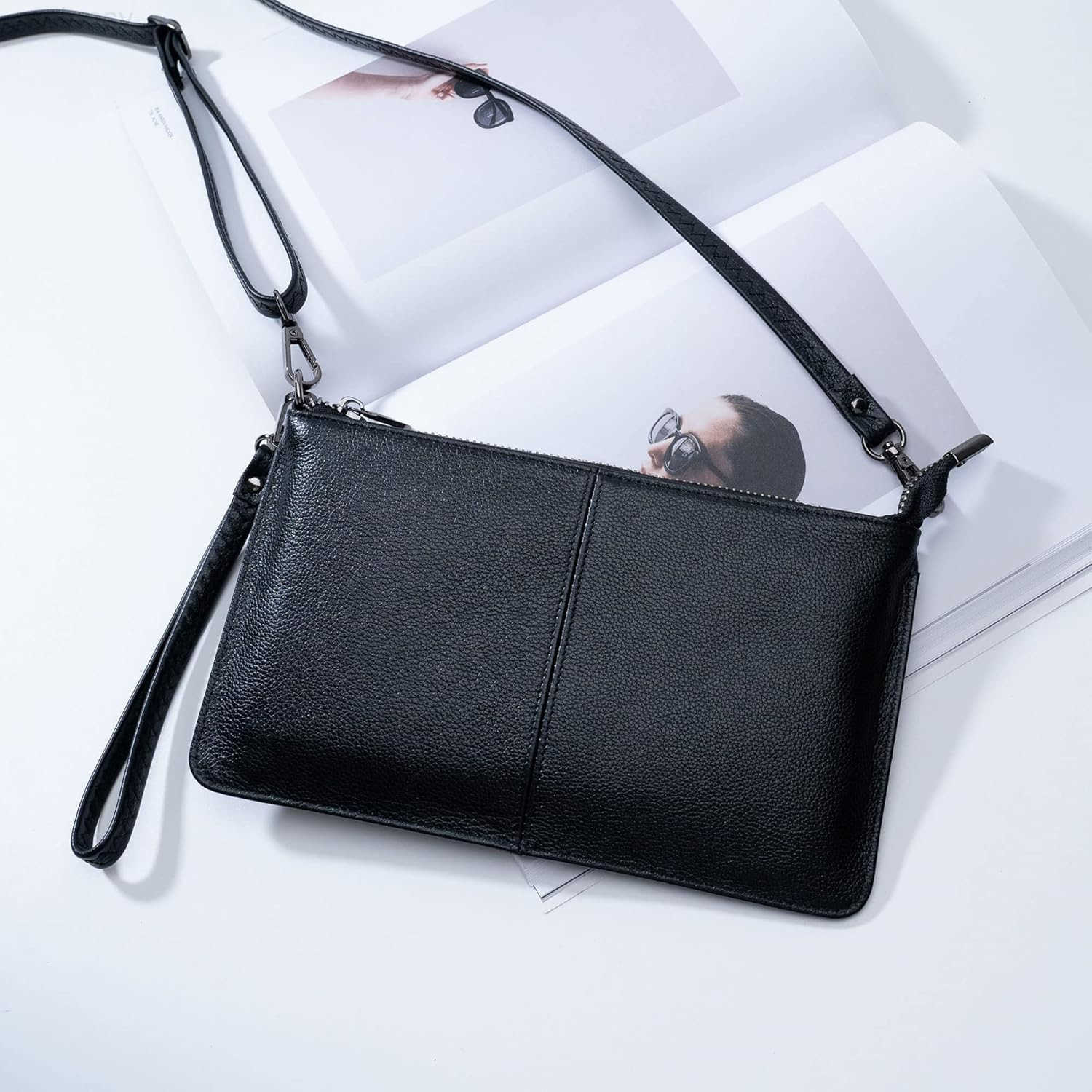 Leather Wristlet Purses for Women Envelope Clutch Wallet Small Crossbody Bags for Dressy EveningW250908