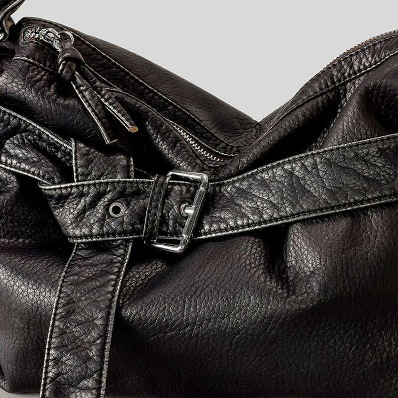 Large Capacity Soft Leather Tote For Women Vintage Y2k Punk Bags Ladies Travel Commuting Handbags Motorcycle Crossbody Bag