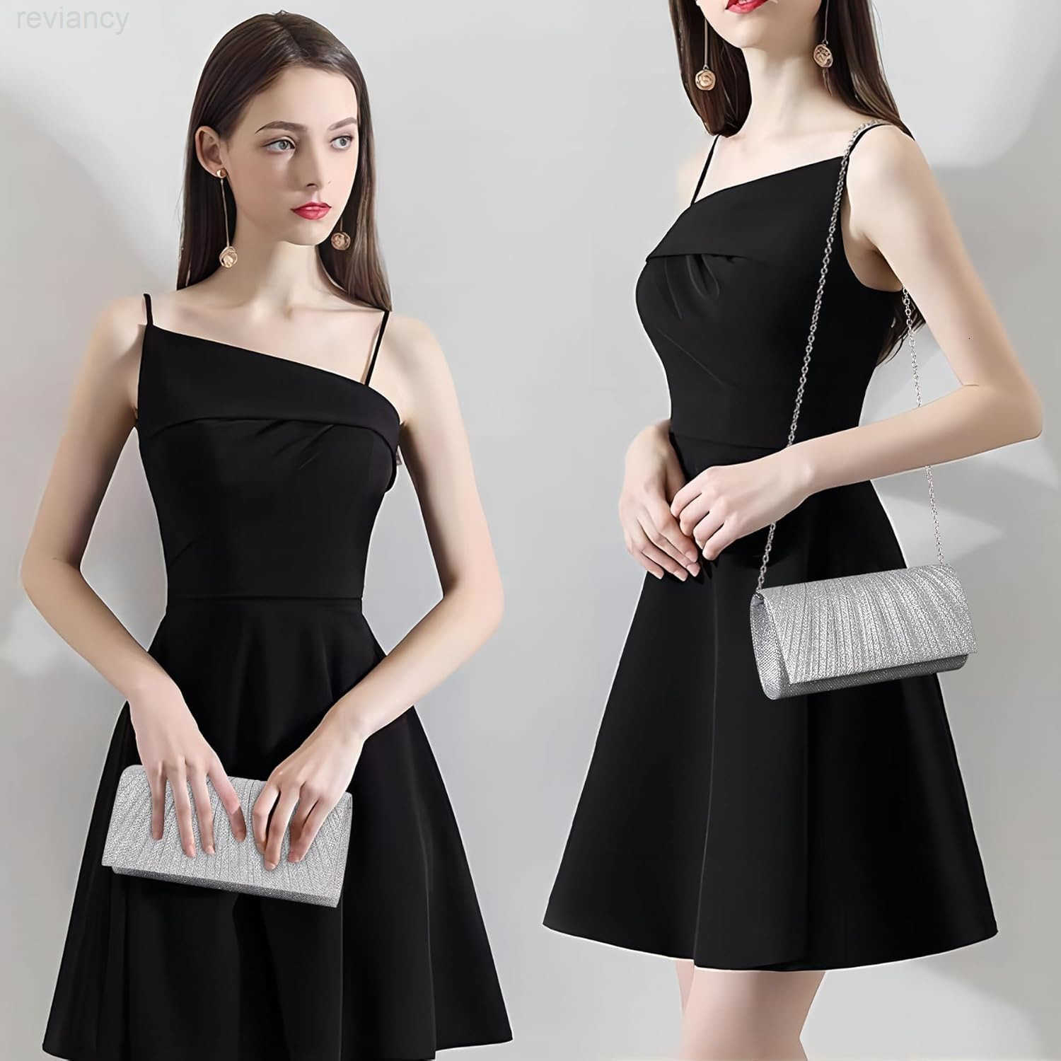 Clutch Purses for Women Elegant Pleated Evening Bag with 2 Removable Chain Straps Sparkling Silver Party Bags Envelope Ladies Handbags for Formal Even