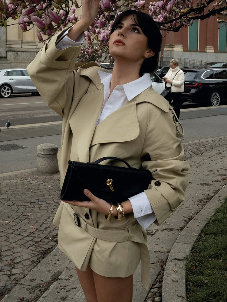 Women's Short Trench Coat 2025 Street Style Casual Solid Color Cropped Jacket | Spring Commuter Chic Water-Resistant Windbreaker