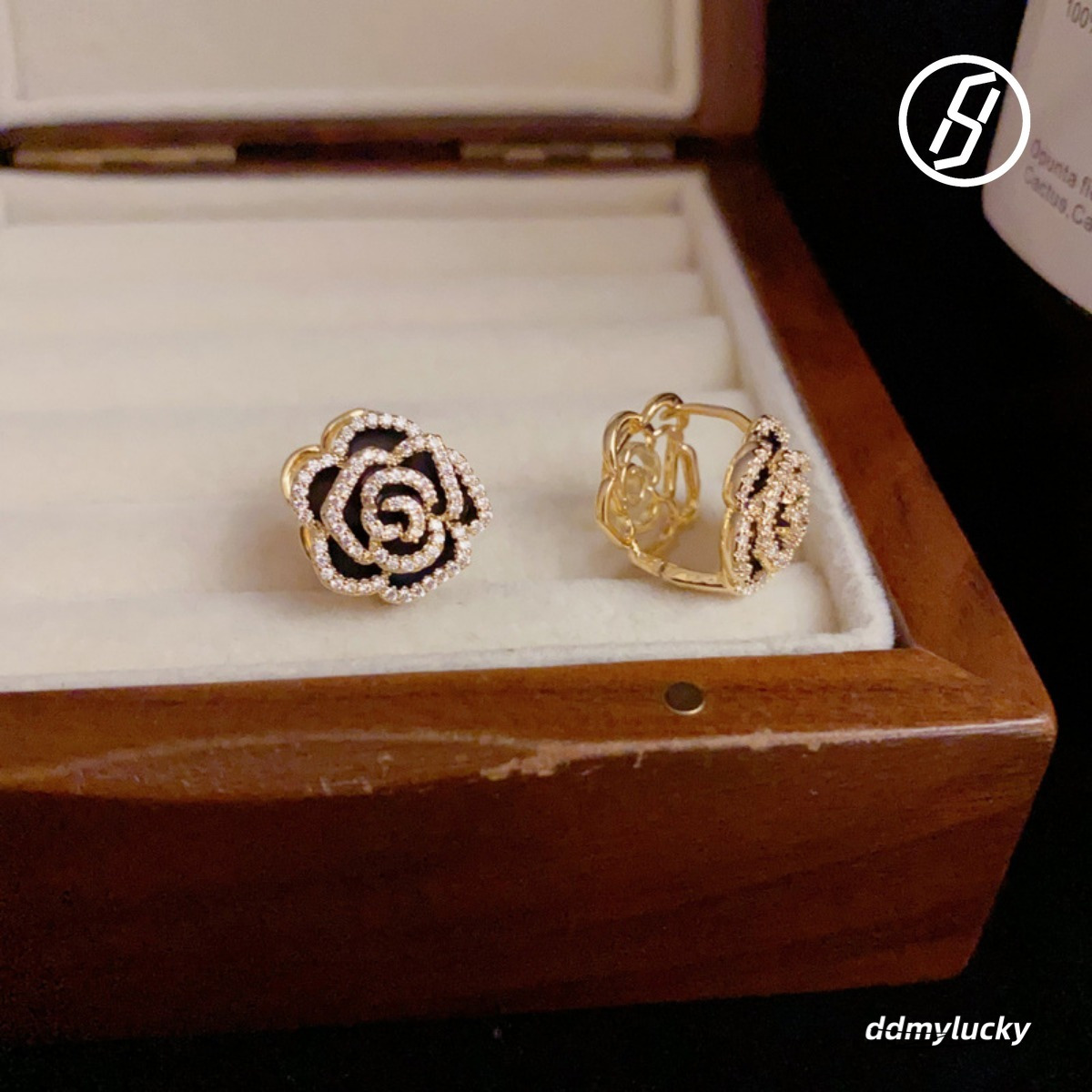 Double-Sided French Camellia Zircon High-End Craft Design Pearl Flowers Floral Earrings Designer Women Original Jewelry