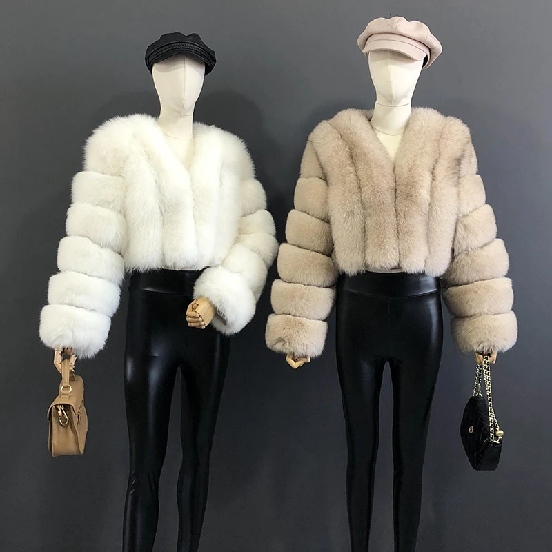 2025 New Style Women Fur Coat Real Fox Fur Jacket Natural Fox Fur Short Style Clothing Full Length Sleeve Female Coat
