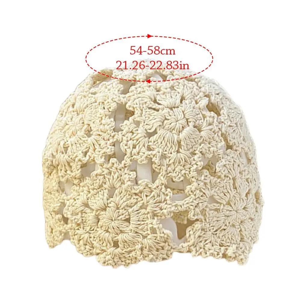 Summer Breathable Hollowed Out Knitted Hat Flowers Lace Beret Cap Fashion Casual Skullies for Women w250905