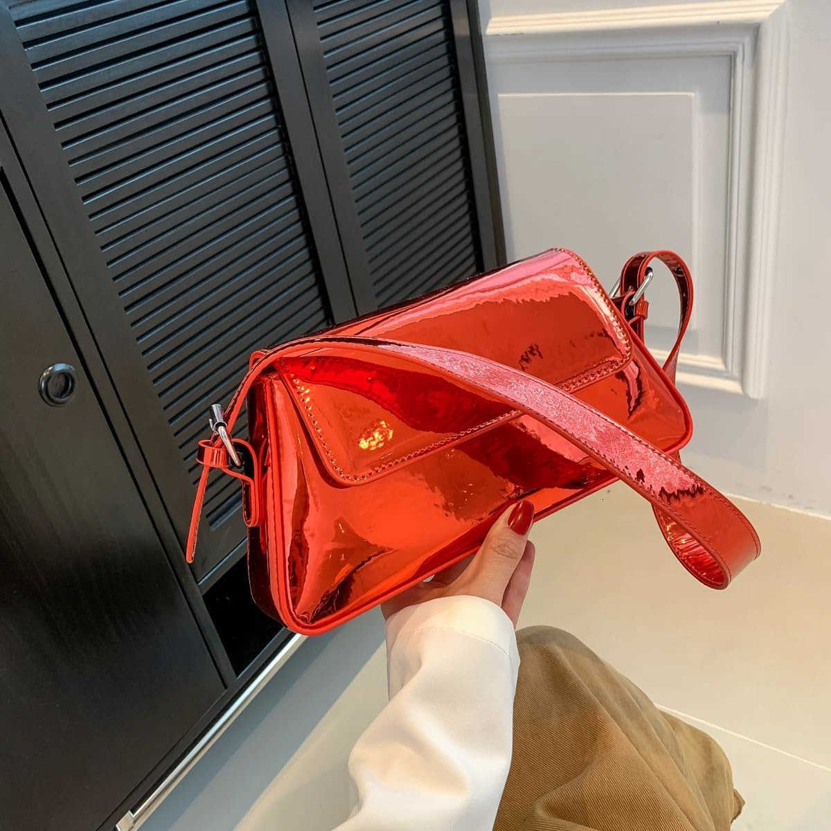 Evening Bag for Women Y2K Silver Leather Shoulder Bags Sparkle Purse for Prom Wedding PartyW250908