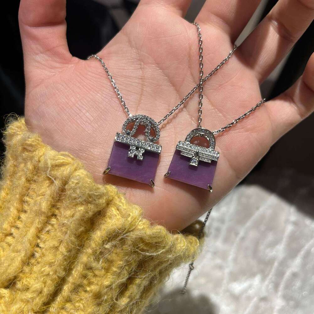 French Style Light Full Dia Violet Bag Necklace Double-Sided Wearable Exquisite High-End Collarbone Chain