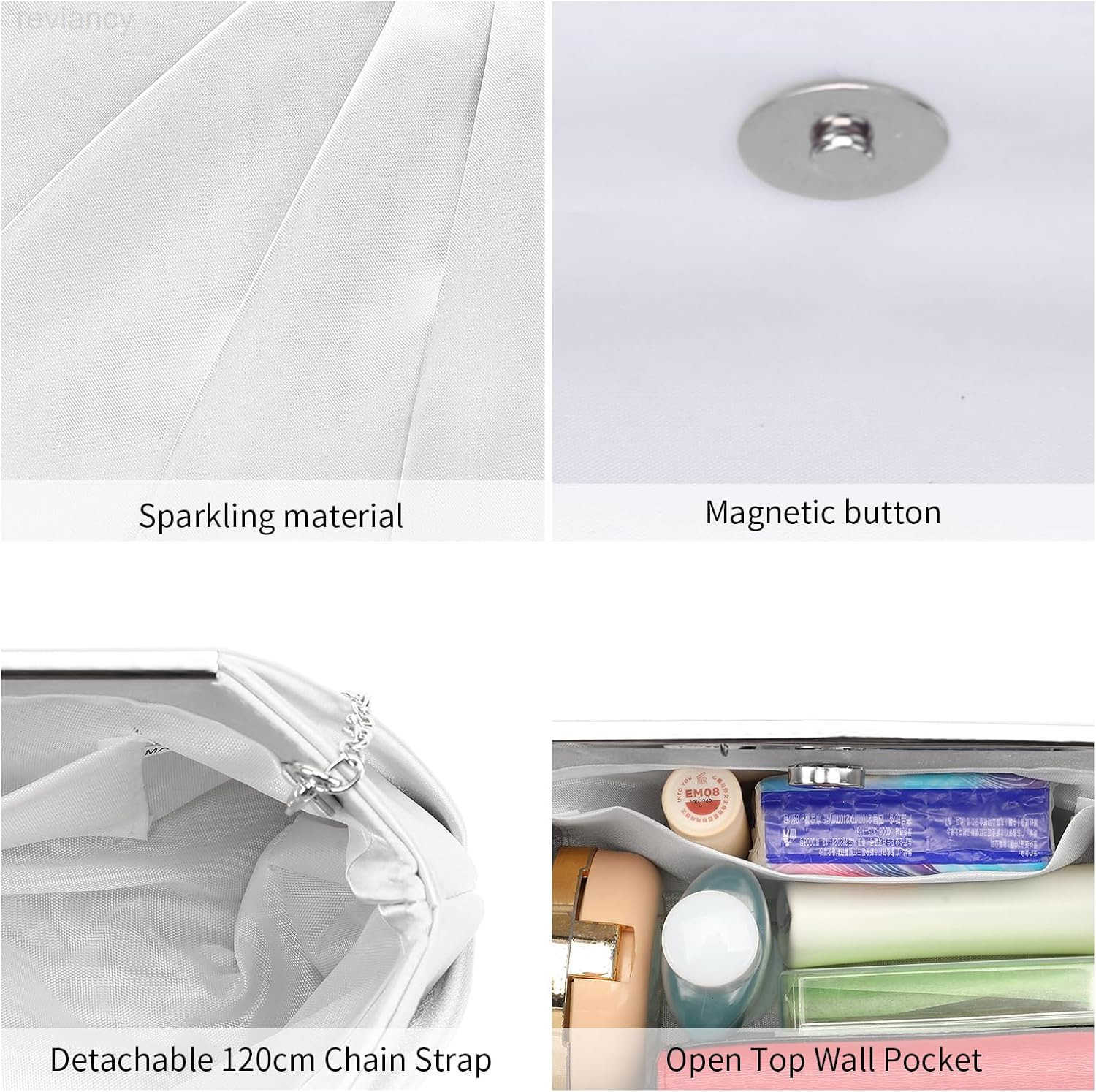 Clutch Purses for Women Evening Bag Elegant Pleated Satin Formal Handbag Simple Classy PurseW250908