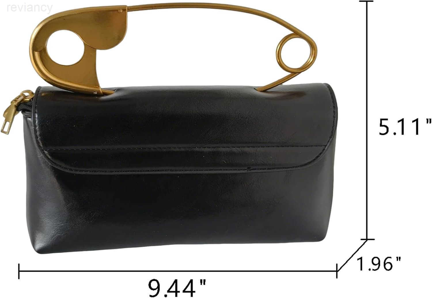 Womens Small Black Soft Pin Shaped Vegan Leather Crossbody Purse Bag with Gold Metallic Handles ChainW250908