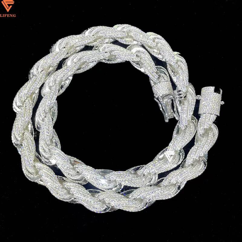 Iced Out 10mm Womens Pendant Necklace 925 Sterling Silver DVVS1 Moissanite Rope Chain Custom Fine Jewelry Charm Necklace