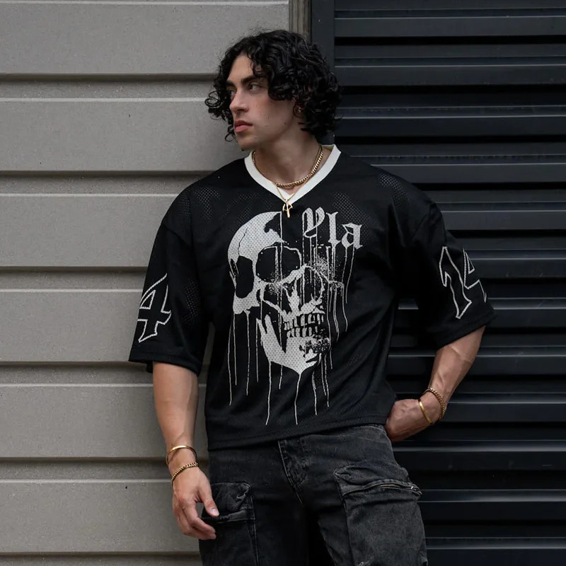 Summer YA Trendy Super Large Tshirt Men Sports Fitness Quick drying Breathable Mesh Printed Short Sleeve Top 250908