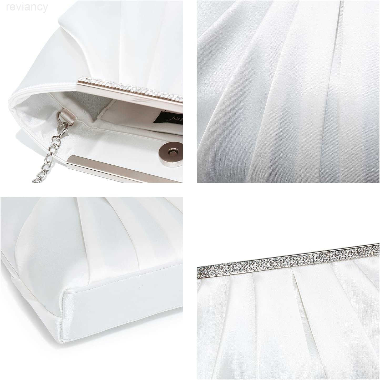 Elegant Pleated Evening Clutch Bags for Women Formal Handbags Purses for Wedding Party Prom with Sparkly RhinestonesW250908