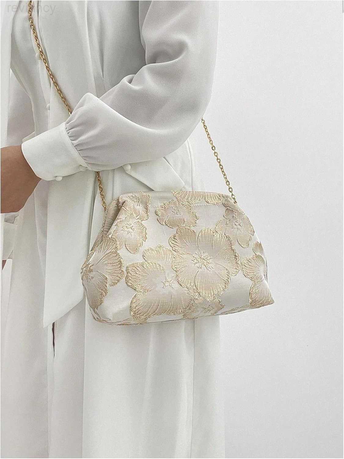 Womens Flower Embroidery Clutch Purse Kiss Lock Shoulder Bags Evening HandbagW250908
