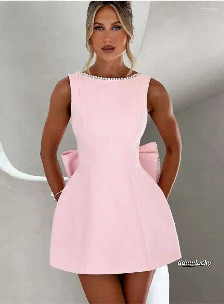 Elegant Mini Dress With Pearl Bow Detail - Perfect For Parties, Weddings, And Special Ocns ddmyLucky ddmyLucky ddmyLucky