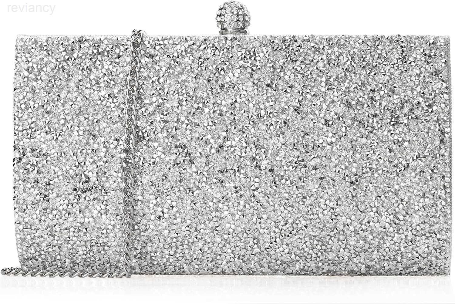 Clutch Purse for WomenCrystal Evening Bag Wedding Prom PartyCrossbody handbag SilverW250908