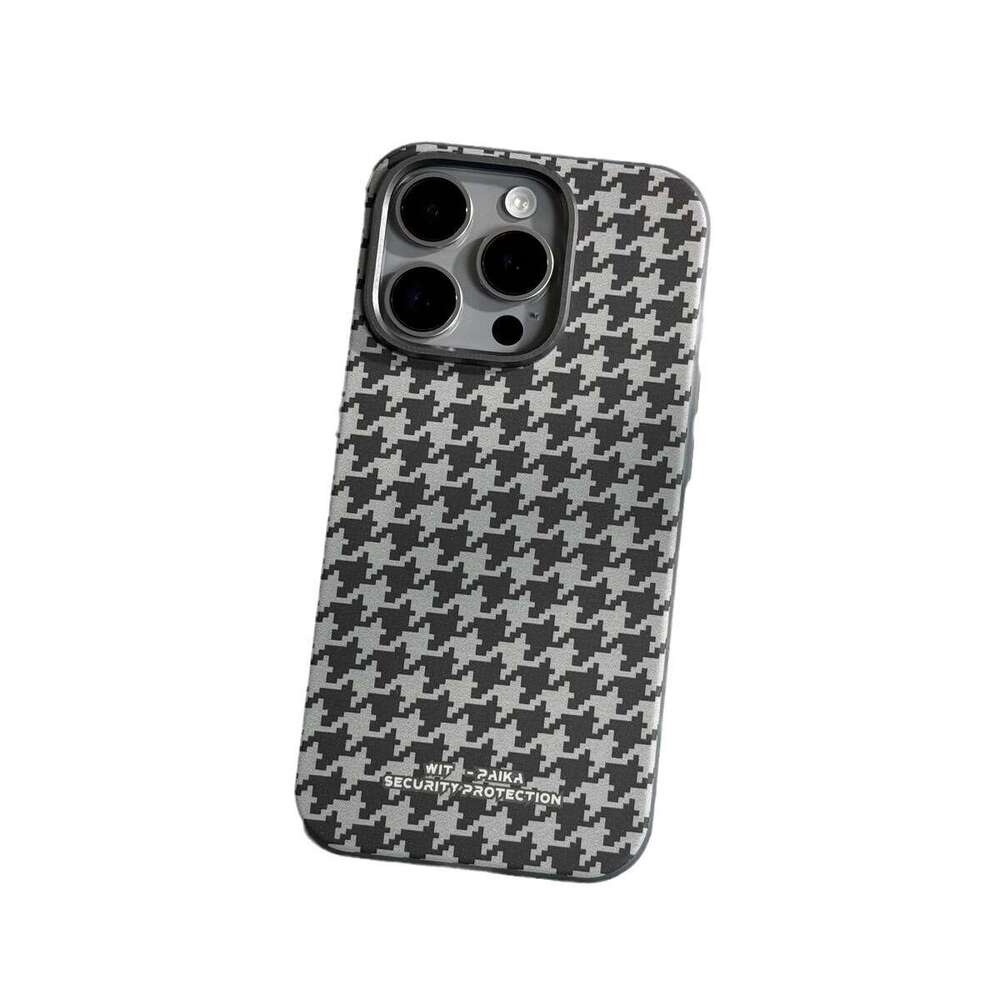 DHgargets Compatible iPhone 16 Pro Max Case Houndstooth Texture Skin Feel PC Magnetic Apple 14 Shockproof Protective Cover 15
