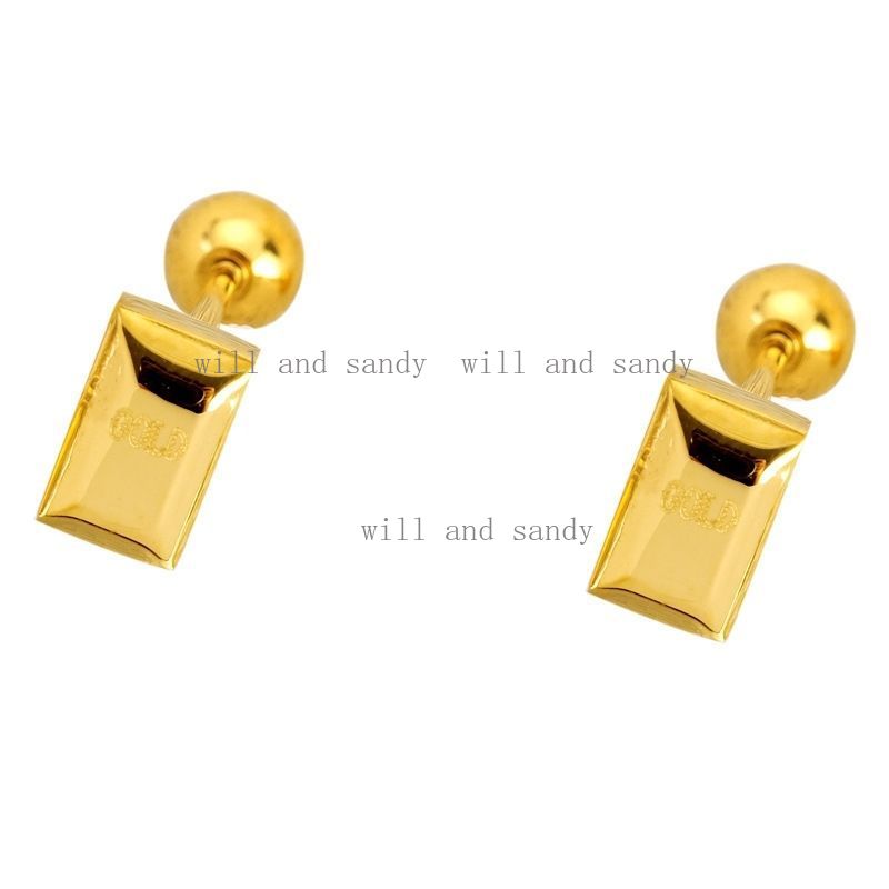 Non Tarnish 18K Gold Plated Brick Stud Earrings for Women Girls Square Minimalist Gold Earrings Cartilage Tragus Designer Fine Jewelry Valentine'