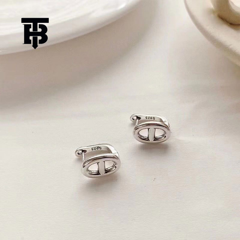 TB BHULAMTE Designer Luxury Korean Version S925 Silver Needle Geometric Pig Nose Hollow Earrings Women's Vintage Fashion Elegant Simple Ear Clips