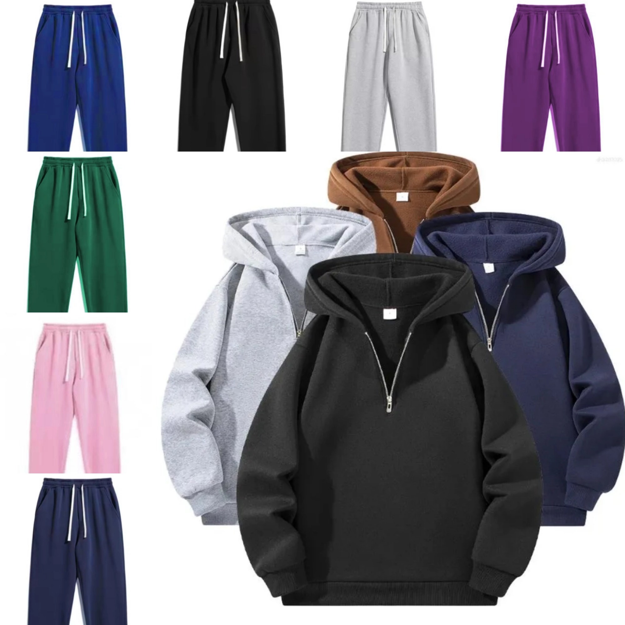 Cotton Men's Hoodies Half Zipper Hooded Solid Color Long Sleeve Sweatshirts Autumn Loose Sport Warm Sweats Fashion Casual Pullover
