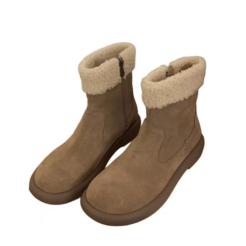 2025 New winter snow boots flat soles short shafts Men's padded and thickened cotton shoes from Northeast China women's genuine leather with