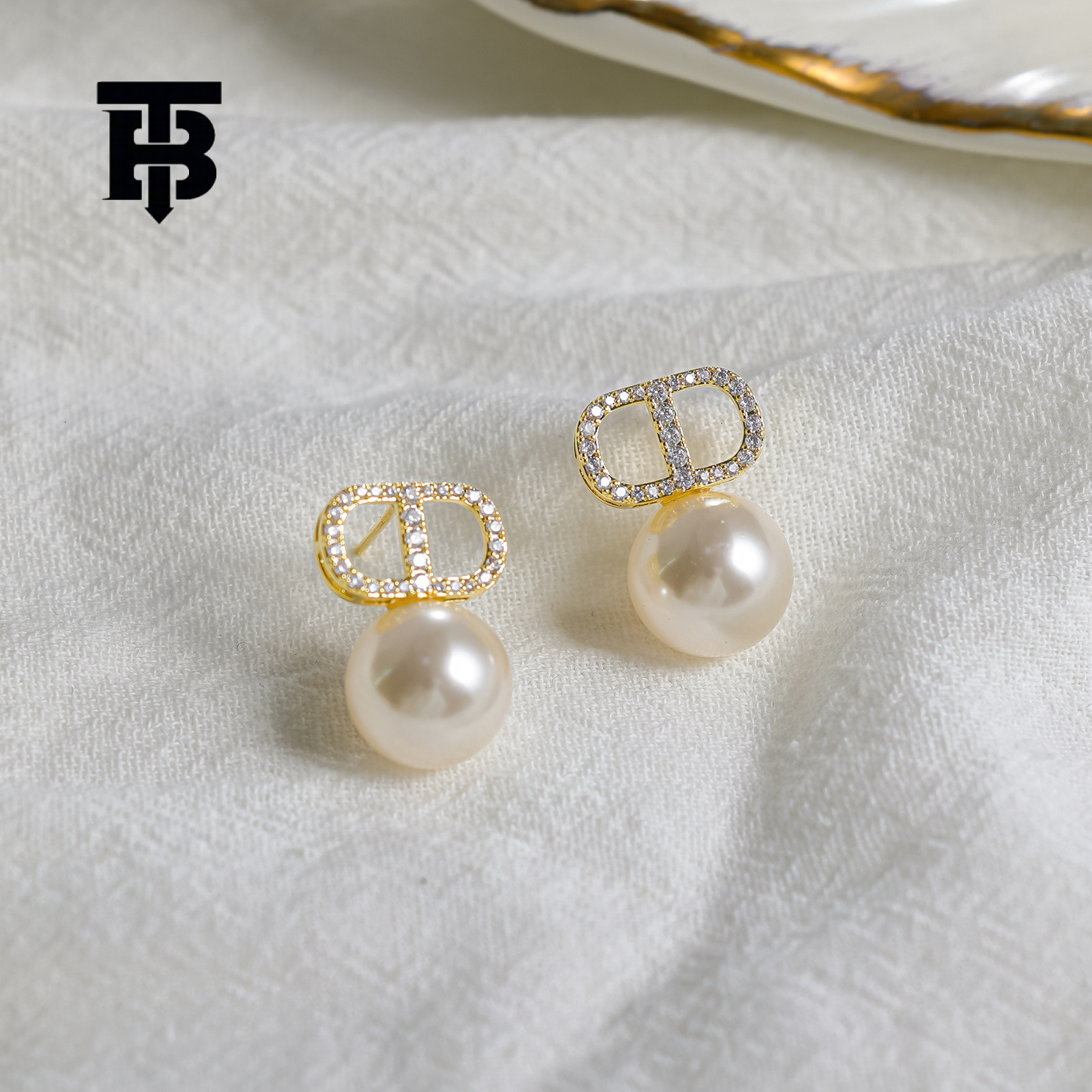 TB BHULAMTE Letter Shaped Accessories Zircon Pearls Earrings Designer Luxury 925 Sterling Silver Simple Niche Exquisite High-end Women's Earrings - view 4