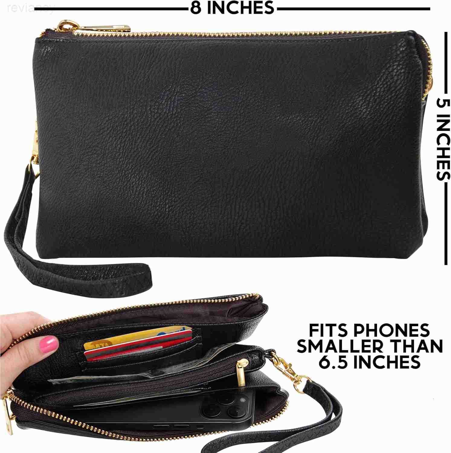 Leather Wristlet Purse for Women Small Clutch Purse with Shoulder and Wrist StrapsW250908