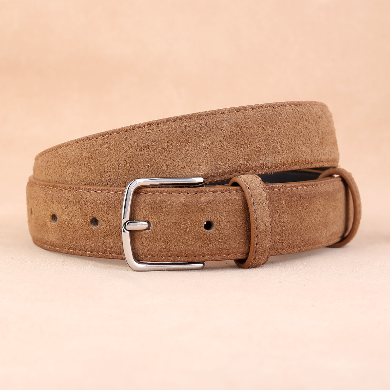 Sude Belt Cowskin Genuine Leather For Man And Lady With Oxford Fabric Strap Genuine Leather Pin Buckle Blue Gray Belts 250903