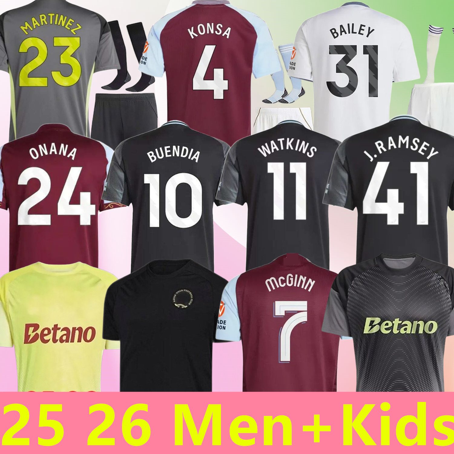 XXL 2XL Mens top 25 26 Aston goalkeeper BAILEY MALEN soccer jersey home away third 2025 2026 villa McGINN ONANA WATKINS KONSA MARTINEZ Men kids kit football shirt set