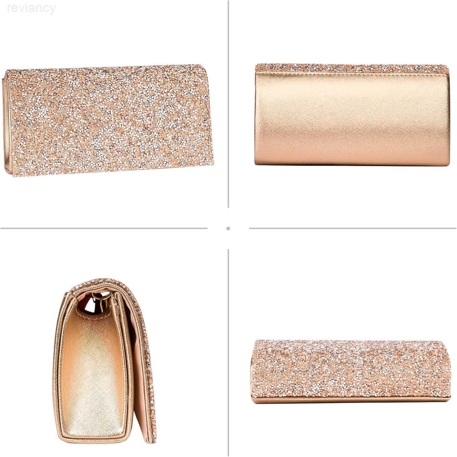 Womens Evening Handbags Bling Rhinestone Purse wChain Stunning Rose Gold Envelope Clutch Bag Formal Shoulder Crossbody Bag for Prom Bachelor Party Wed