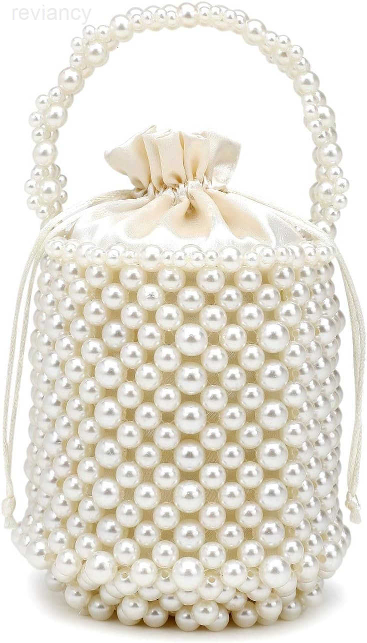Women Handmade Pearl Beaded Clutch Bucket Evening Handbag Acrylic Pearl Purse for Party WeddingW250908