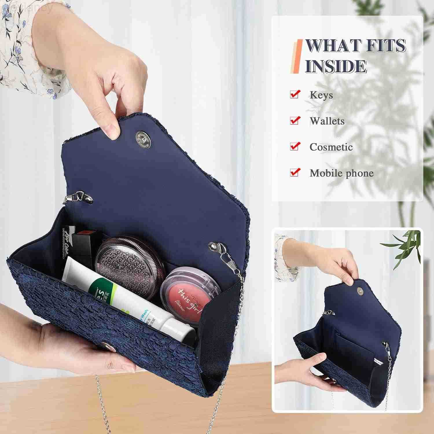 Evening Bag Lace Clutch Purse for Women Formal Elegant Envelope Wedding Party Cocktail Crossbody Shoulder BagW250908