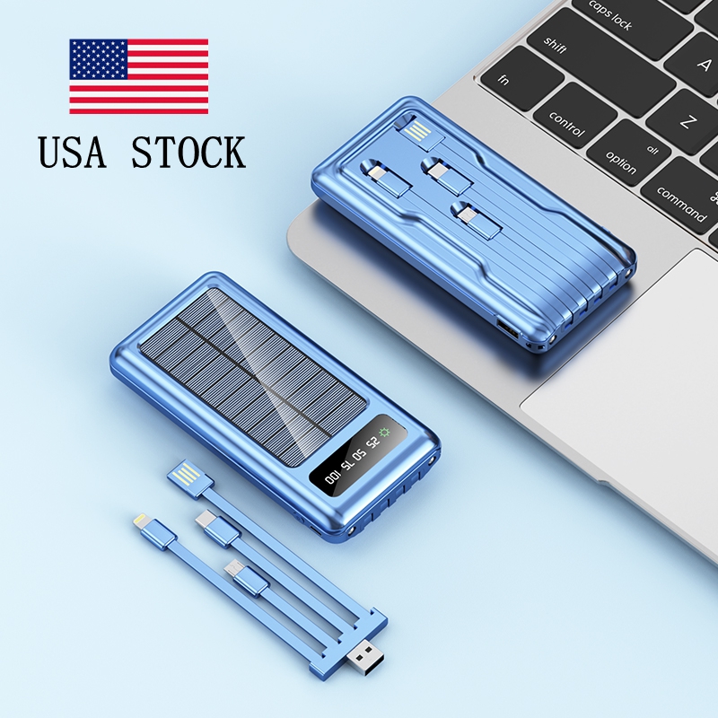 Winsway Metal Solar Portable Power Bank 10000mAh, 2.1A Fast Charging, Includes Type-C/USB Universal Output Cable, Solar/USB Self-Charging, LED Screen 