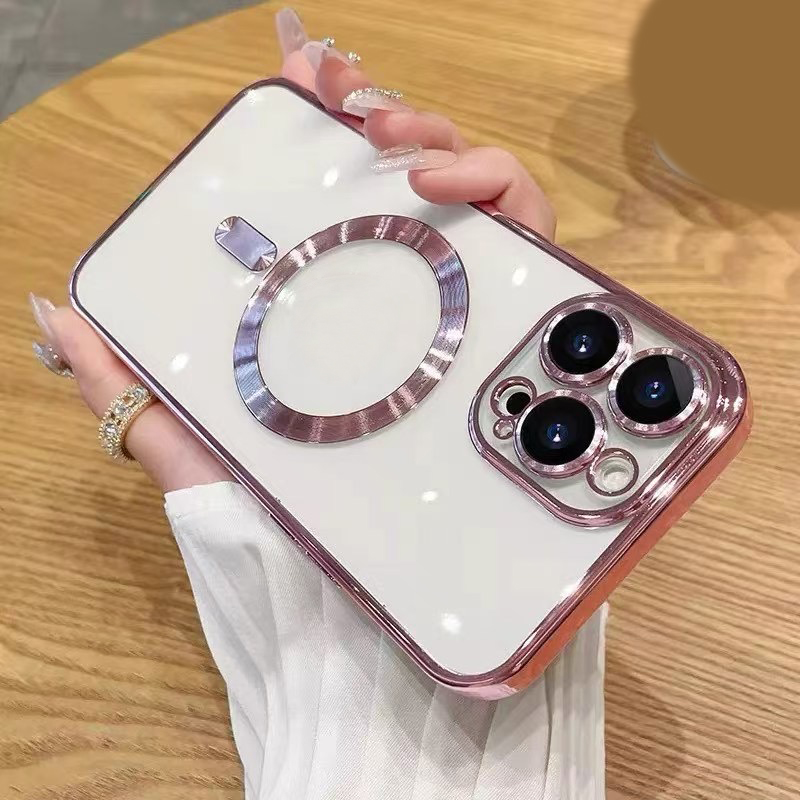 Magnetic Wireless Charging Plating Cases For Iphone 17 Air 16E 16 Plus 15 14 Pro Max 13 12 11 Luxury Chromed Camera Lens Protectors Soft TPU Clear Mag