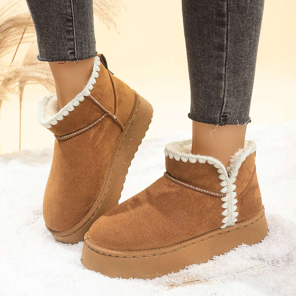 2025 New Women's Short Tube Warm Cotton Shoes Winter Fleece Lined Comfortable Thick Sole Snow Boots
