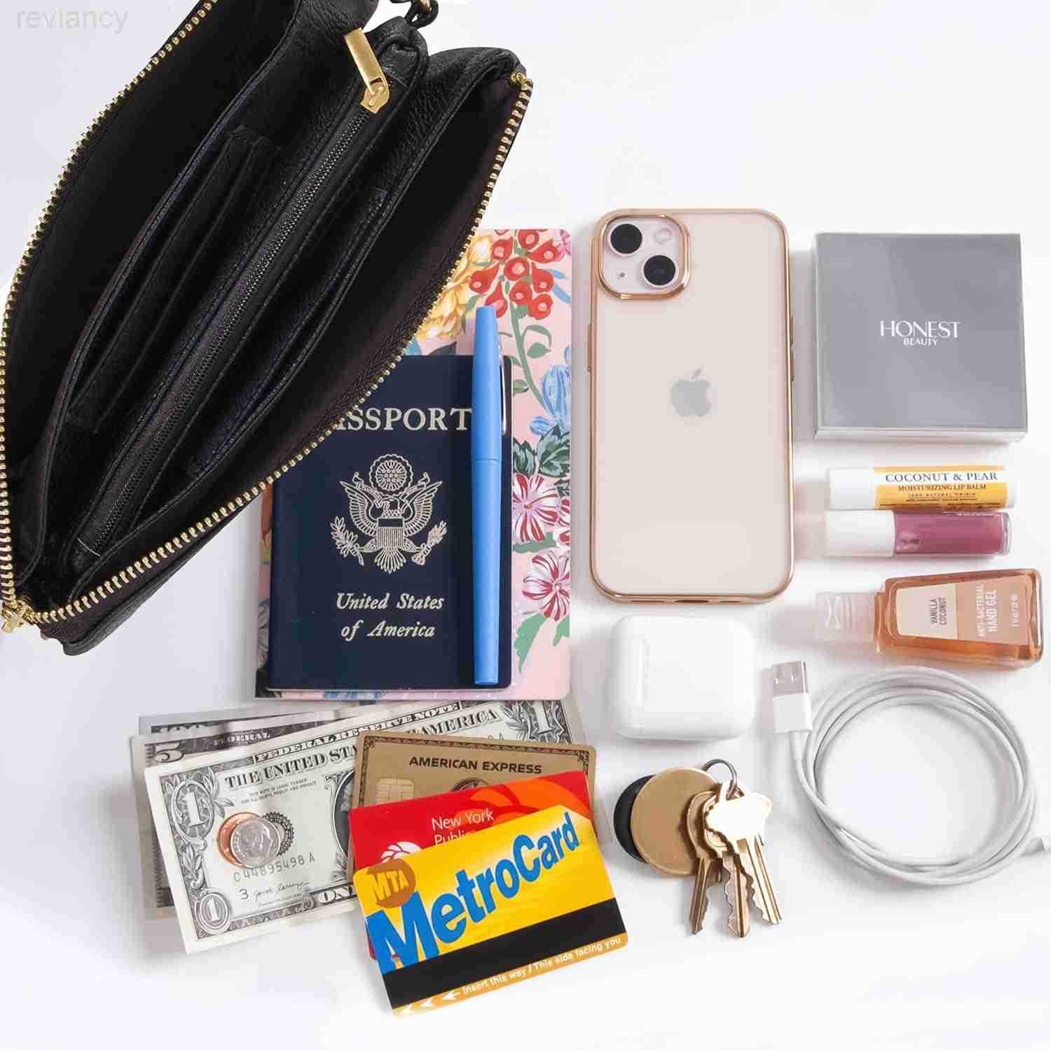 Leather Wristlet Purse for Women Small Clutch Purse with Shoulder and Wrist StrapsW250908