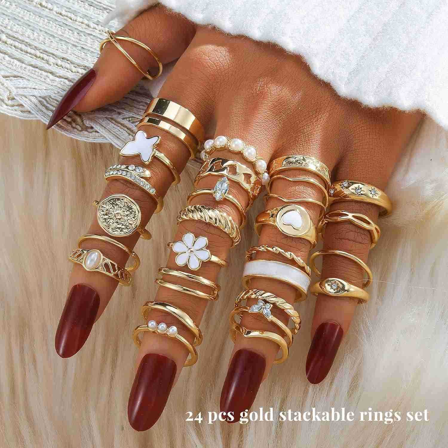 Gold Knuckle Rings Set for Women Dainty Simple Trendy Cute Stackable Finger Rings Pack Perfect for Stacking Layering on Thumb and Knuckle Mixed Size J