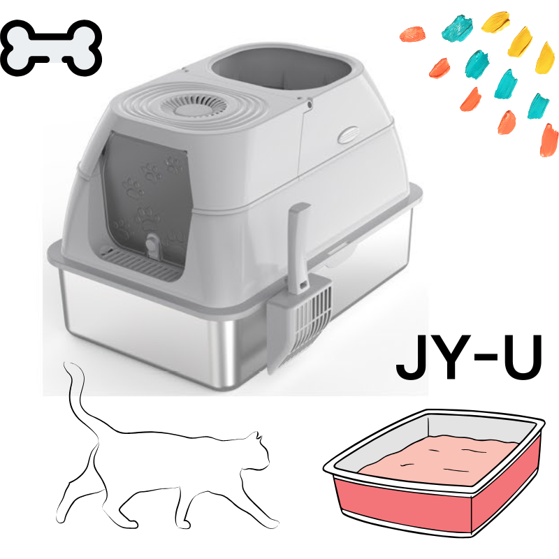 Fully enclosed stainless steel cat litter box oversized cat toilet pet supplies with activated carbon pack for deodorization Including shovel - JY-U